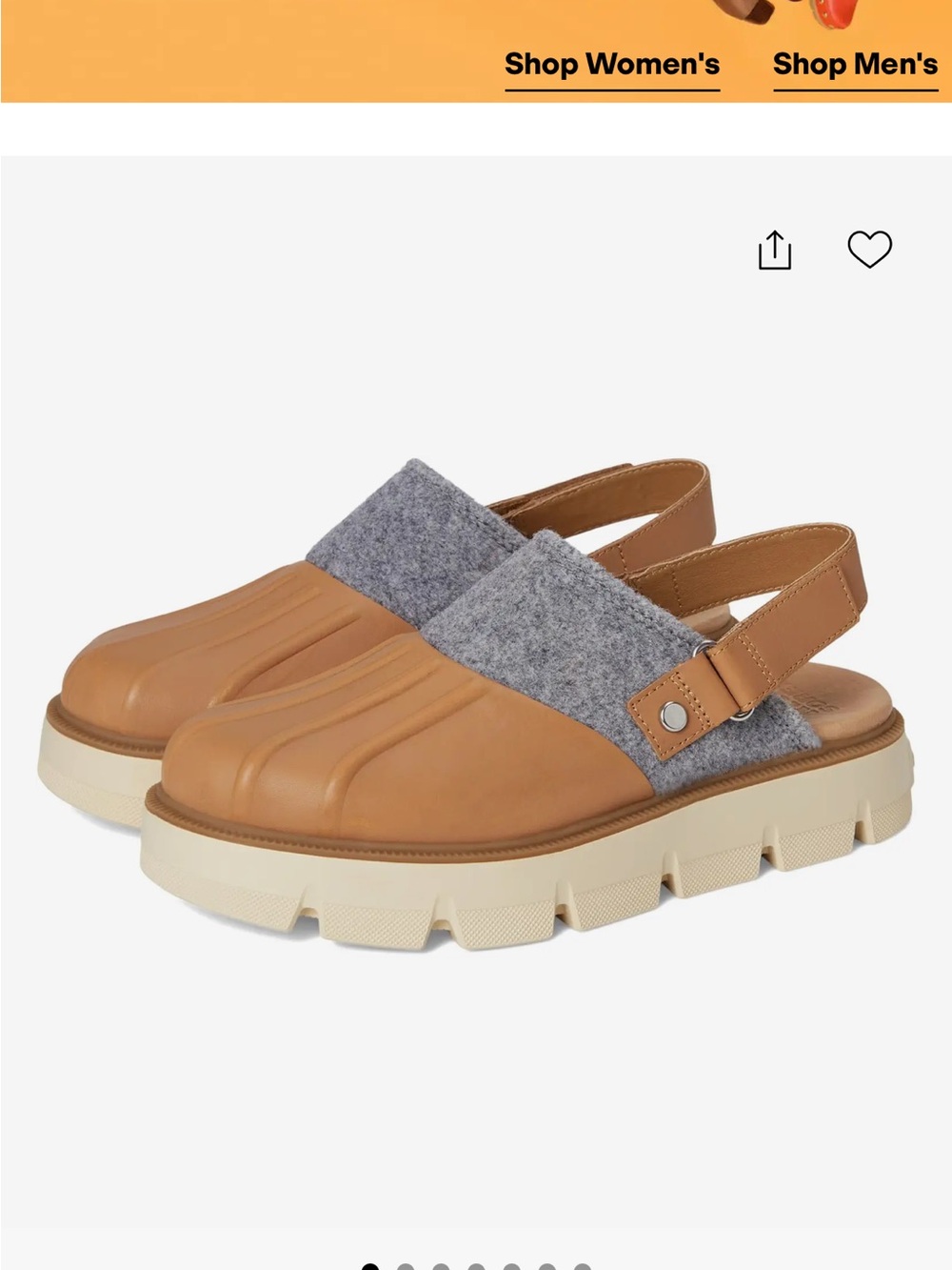 Sorel Rein SB Tan Leather and Gray Felt Slingback Clog Sandals